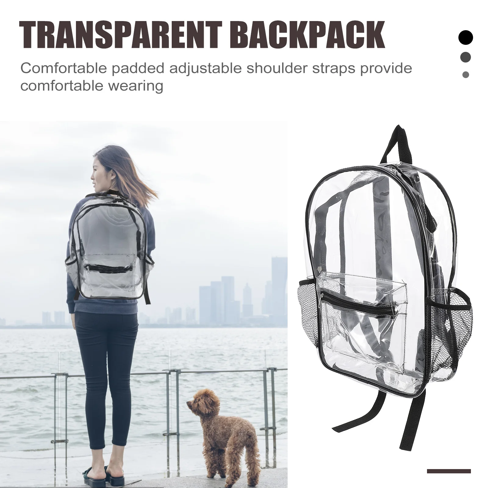 Transparent Black PVC Backpack Soft Durable Waterproof See Through School Travel Makeup Organizer Large Capacity Jelly Clear