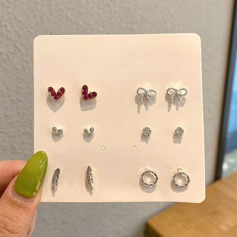 Silver Color Needle Stud Earrings Set for Women Girls Simple Cute Exquisite Mini Earrings Fashion Jewelry Accessories Gifts