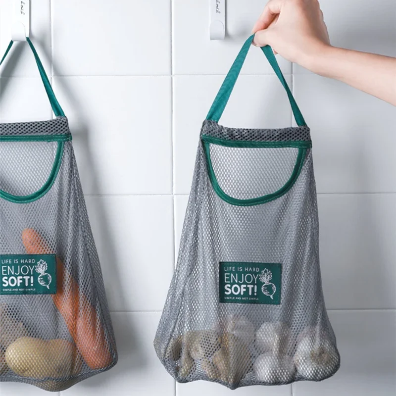 1/2PCS Mesh Net Reusable Hanging Storage Bags Fruit Vegetable Garlic Onion Organizer Home Hollow Mesh Bag Kitchen Accessories