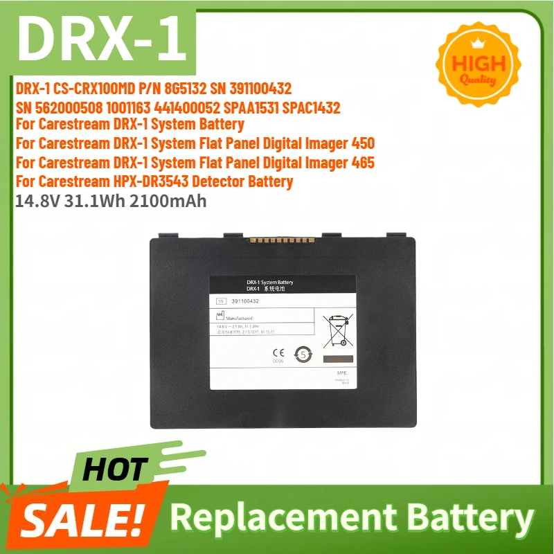 Batería de alta calidad DRX-1, 14,8 V, 31,1 Wh, 2100mAh, para Carestream DRX-1 HPX-DR3543 Imager 450 465 9151900042 042019, nueva