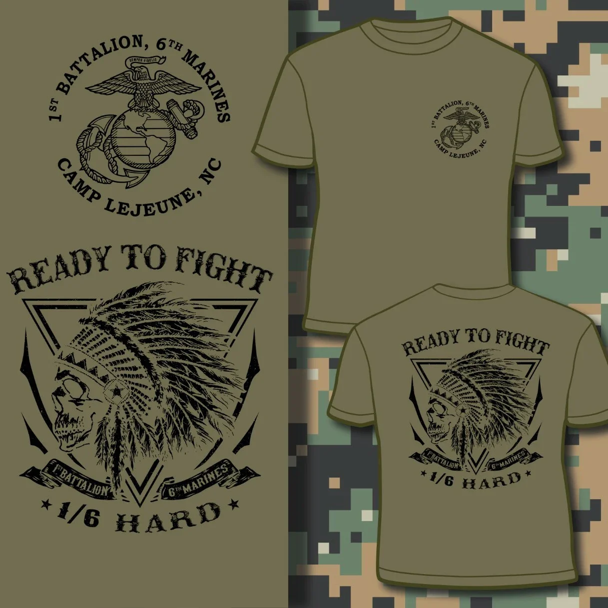 Camp Lejeune, NC. USMC 1st Battalion, 6th Marines T-Shirt 100% Cotton O-Neck Short Sleeve Summer Casual Mens T-shirt Size S-3XL