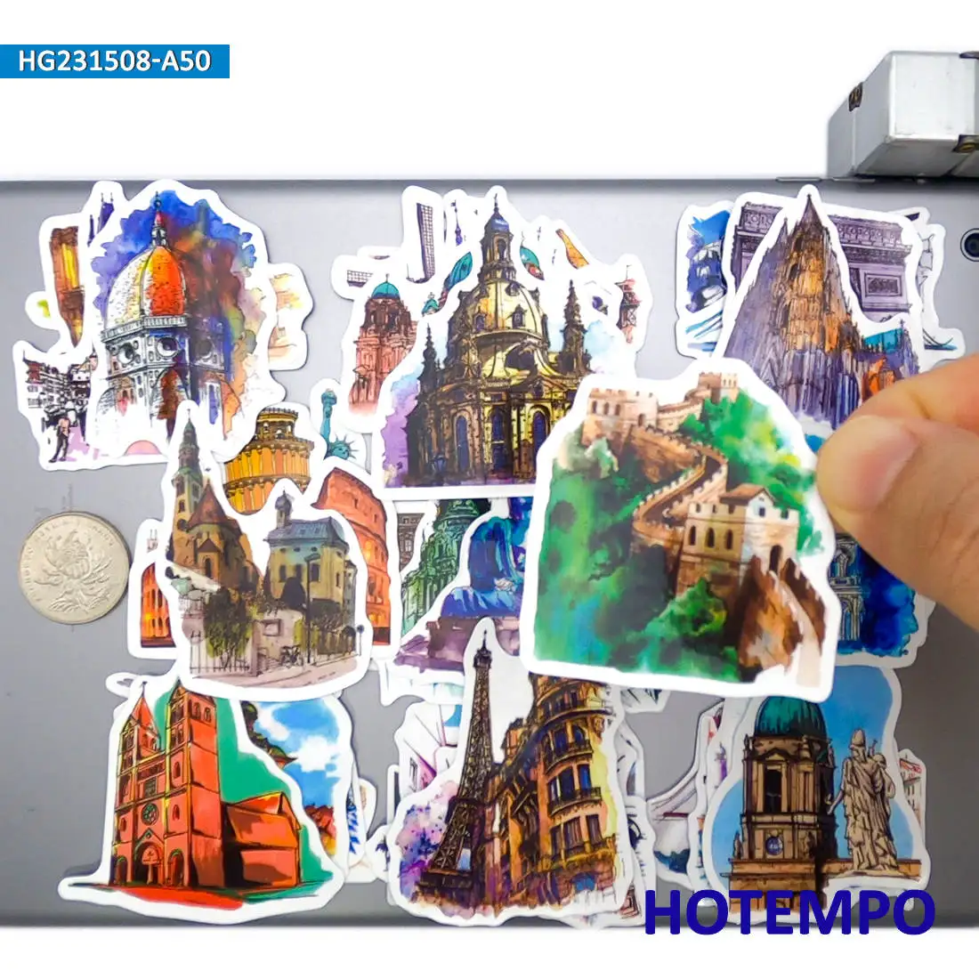 20/30/50PCS City Landmark Journey Stickers Handdrawn Style Old Buildings Travel Decals for Luggage Car Laptop Phone Sticker Toys