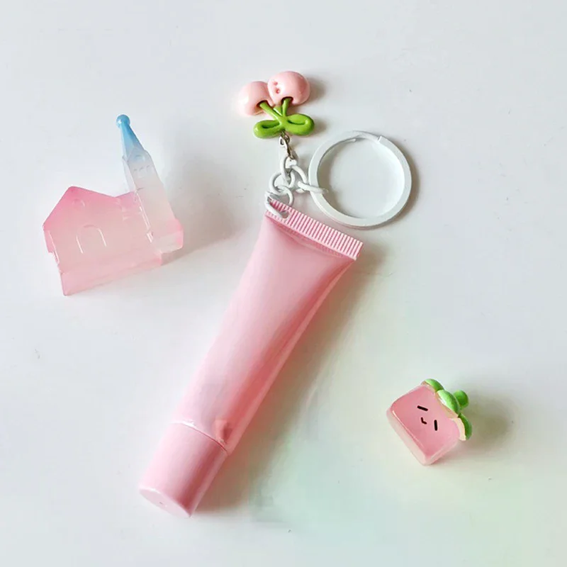 Tubo de batom vazio com chaveiro, 10/15ml, pingente, sub-engarrafamento, recipiente líquido recarregável, garrafa de amostra de brilho labial