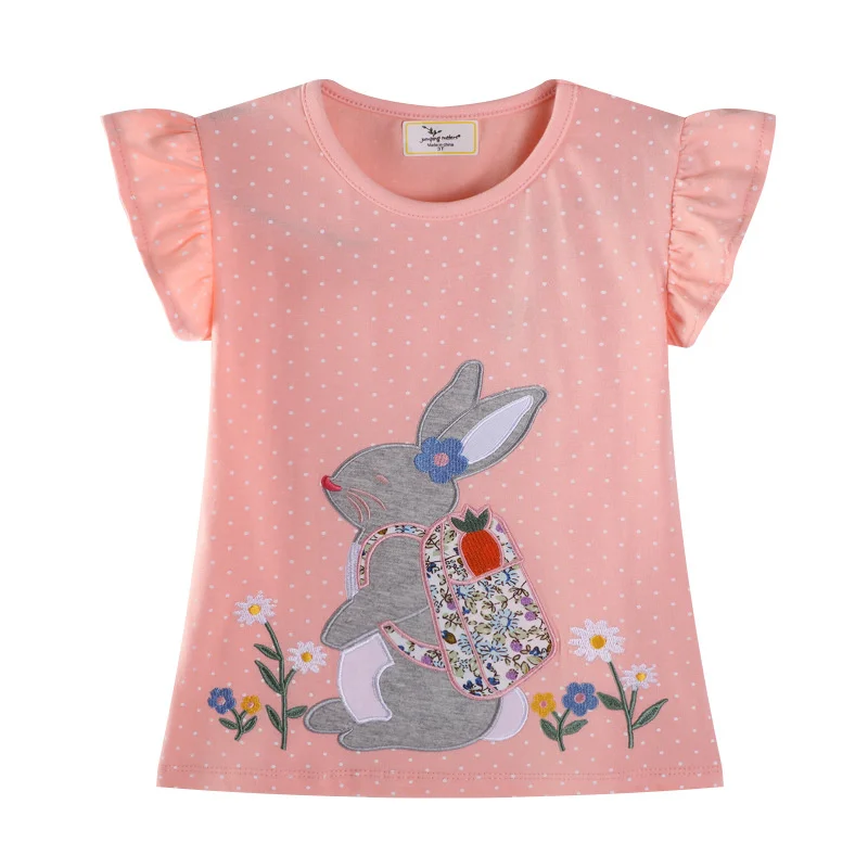 

Jumping Meters 2-7T New Arrival Rabbit Applique Baby Girls Tees Cotton Summer Toddler Clothes Kids Tops Children's Tshirts
