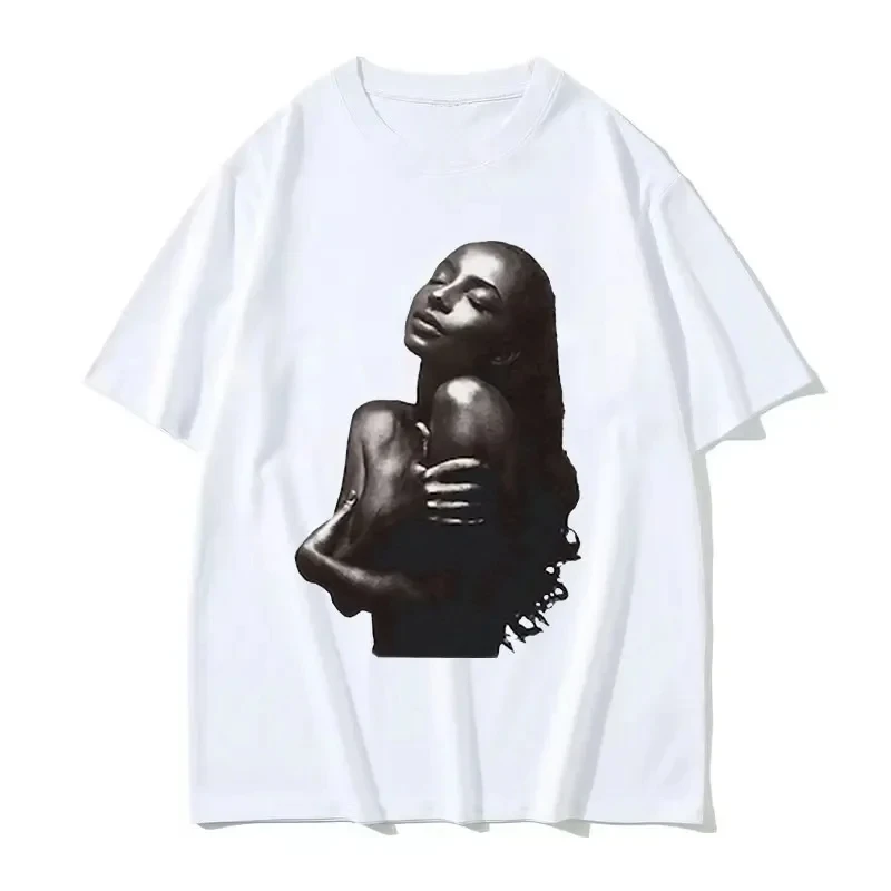 

90s Singer S-Sade Print Graphic T Shirt Men Women Hip Hop Vintage Short Sleeve T-shirts Cotton T-shirt Streetwear