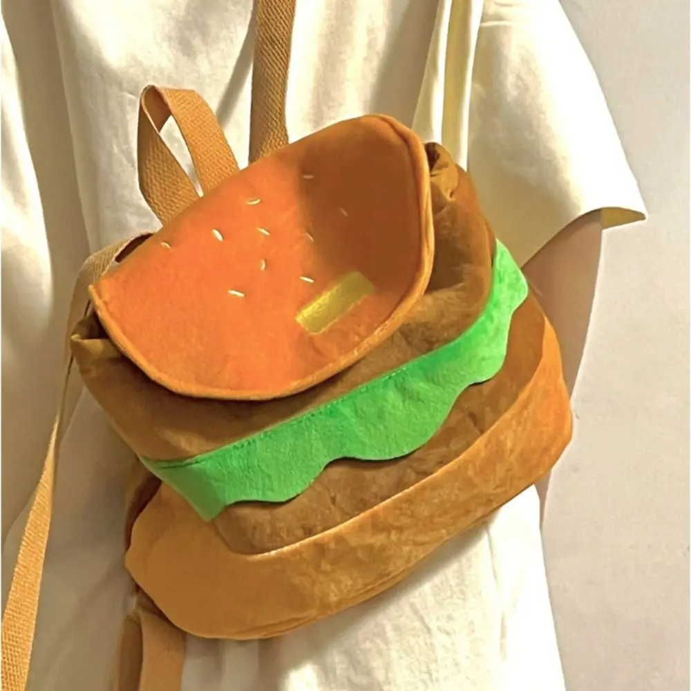 Cute Hamburger Plush Backpack Soft Cartoon Burger Plush Coin Purse Girls Kindergarten School Bookbag Children Kids Pack