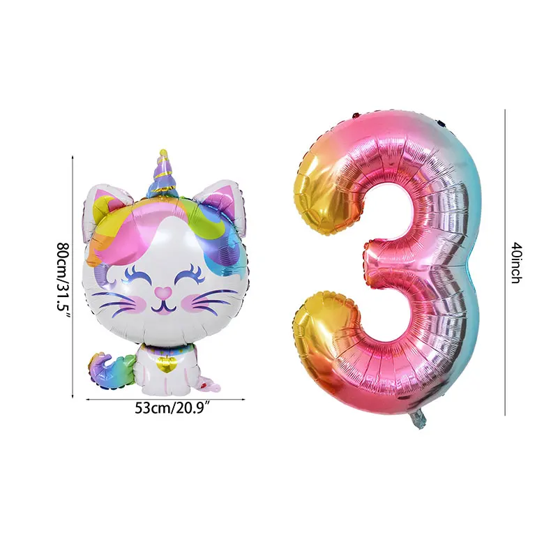 Unicorn Cat Foil Balloon 40inch Rainbow Helium Number Foil Balloons Unicorn Theme Birthday Party Decorations Baby Shower Globos