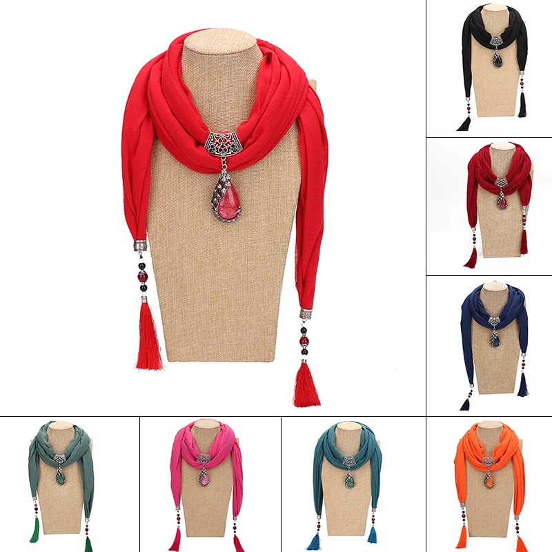 Women Scarf Ceramic Bead Pendant Fringe Tassel Scarf Jewelry With Beads Ethnic Style Tassel Shawl Scarf Jewelry