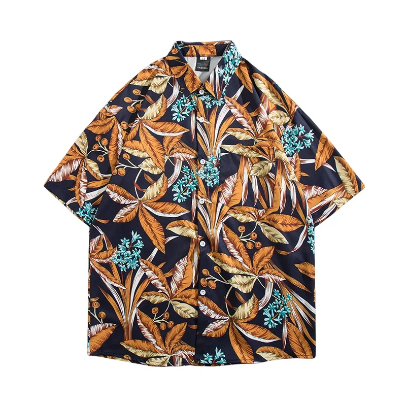 Men's Summer Seaside Hawaiian Short Sleeve Floral Shirt Fashion Loose Casual Handsome Beach Vacation Half Sleeve Flower Shirt