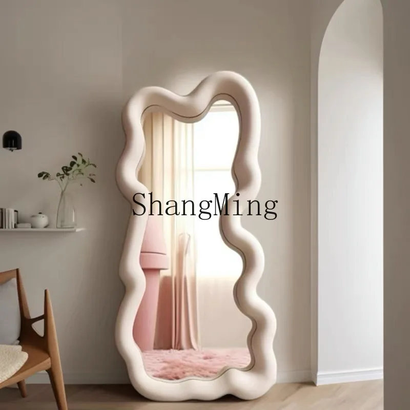 

ZYY Cloud Shaped Solid Wood Wave Floor Makeup Mirror Premium Sense Home Bedroom Entrance Mirror