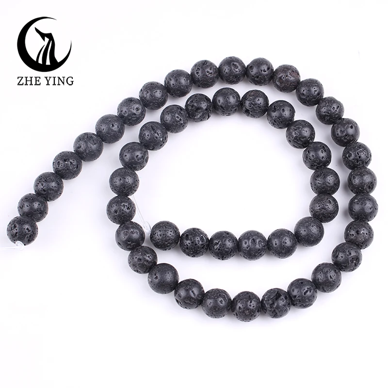 Zhe Ying Natural Lava Stone Beads Round Loose Cheap Beads for Jewelry Making Diy Bracelet Accessories Strand 15\'\'