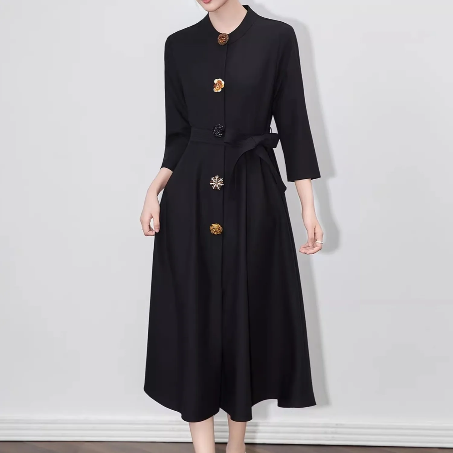 

Элегантное женское платье винно-красного цвета с золотыми пуговицами и поясом, винтажная уличная одежда, шикарные платья, облегающее платье с высокой талией, женская одежда