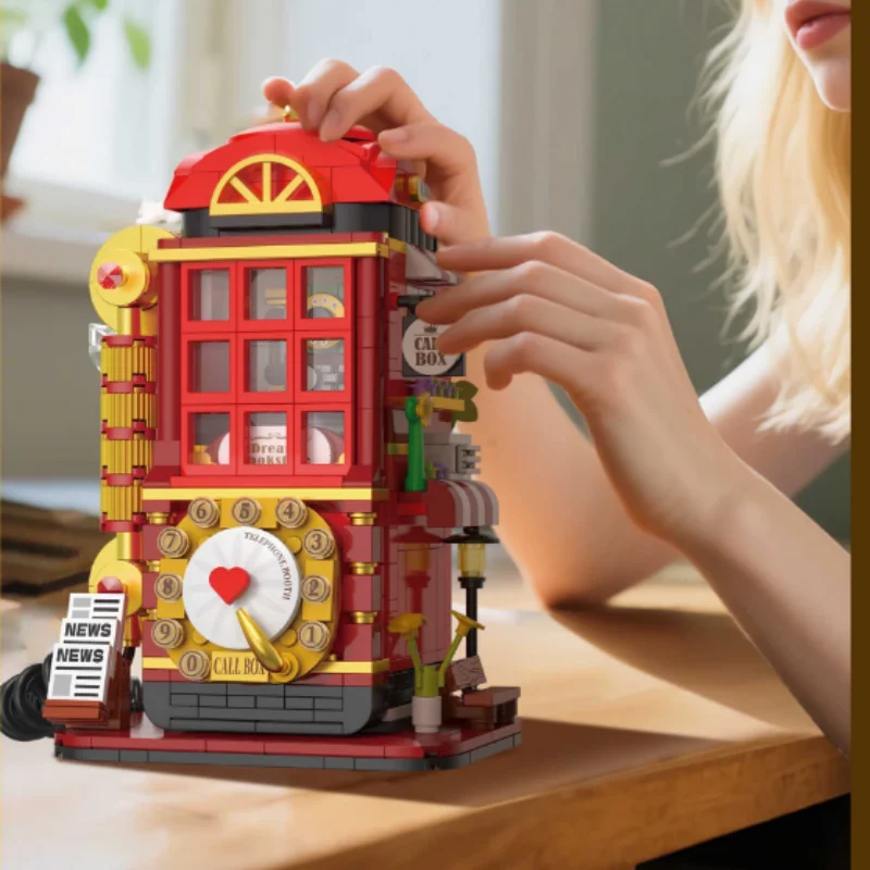 

Ретро телефонная будка, строительные блоки, головоломка, ручная работа, сделай сам, сборка, ретро аркадная игрушка, настольный орнамент, модель, подарок на день рождения