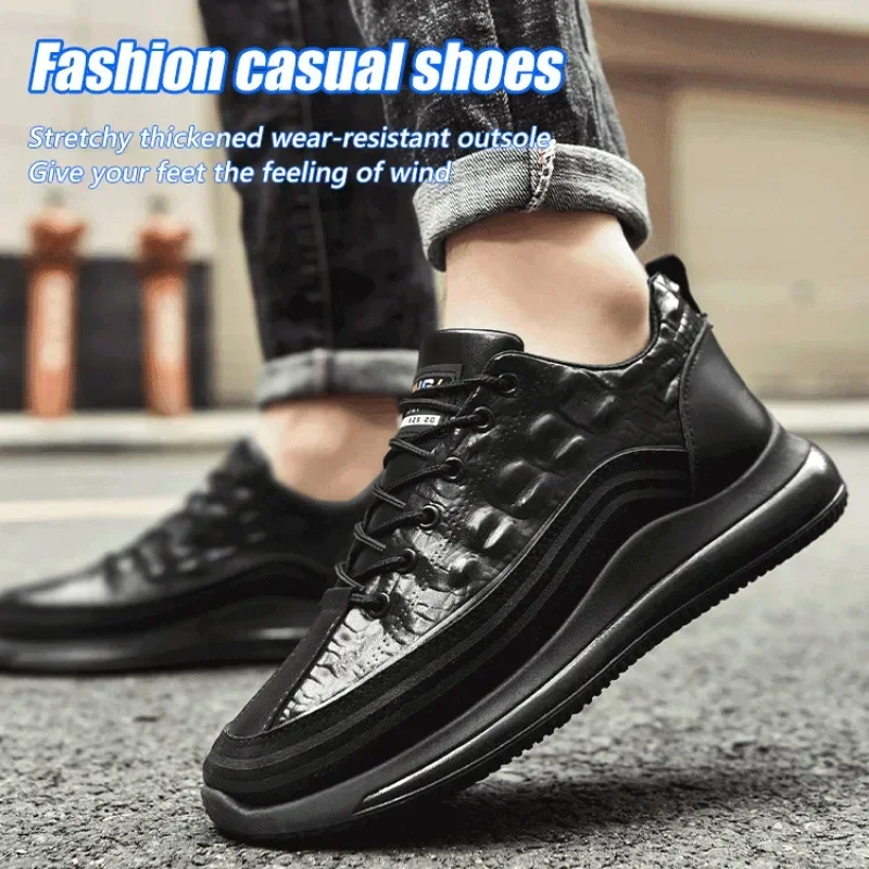 Men\'s Patent Leather Shoes Thick Sole Male Adult Drawstring Lace-up Shoes Vintage Retro Casual British style Shoes Streetwear