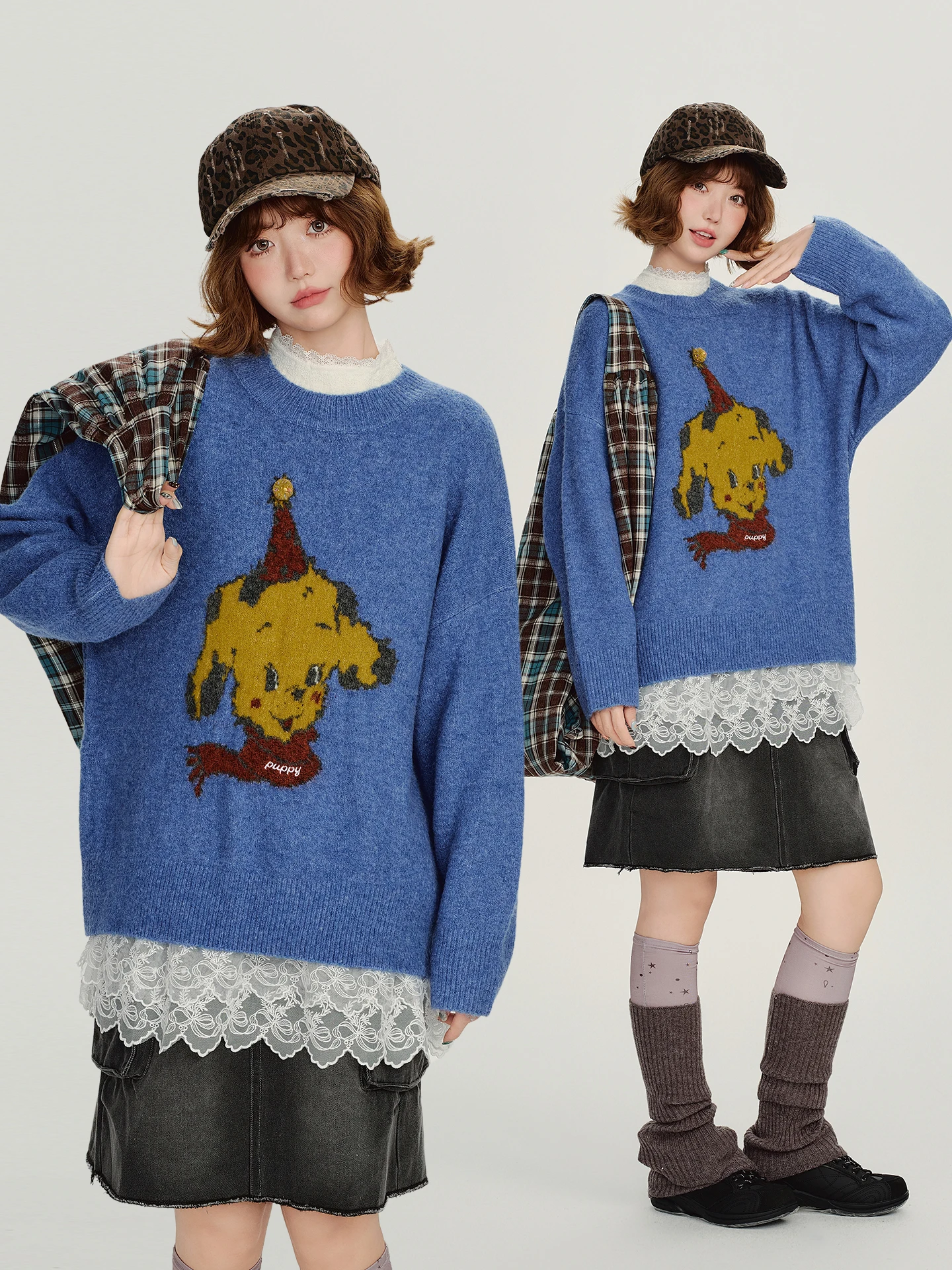 

Girly American Retro Floral Sweater Women's Winter Loose Soft Lazy Top round Ne Knitwear Comfortable Warm Long Sve