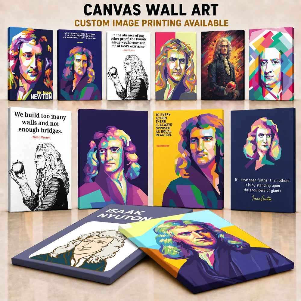 Isaac Newton Framed Canvas Poster Customized Photo Classic Intellectual Portrait Style Wall Art For Study Library Scholar Gift