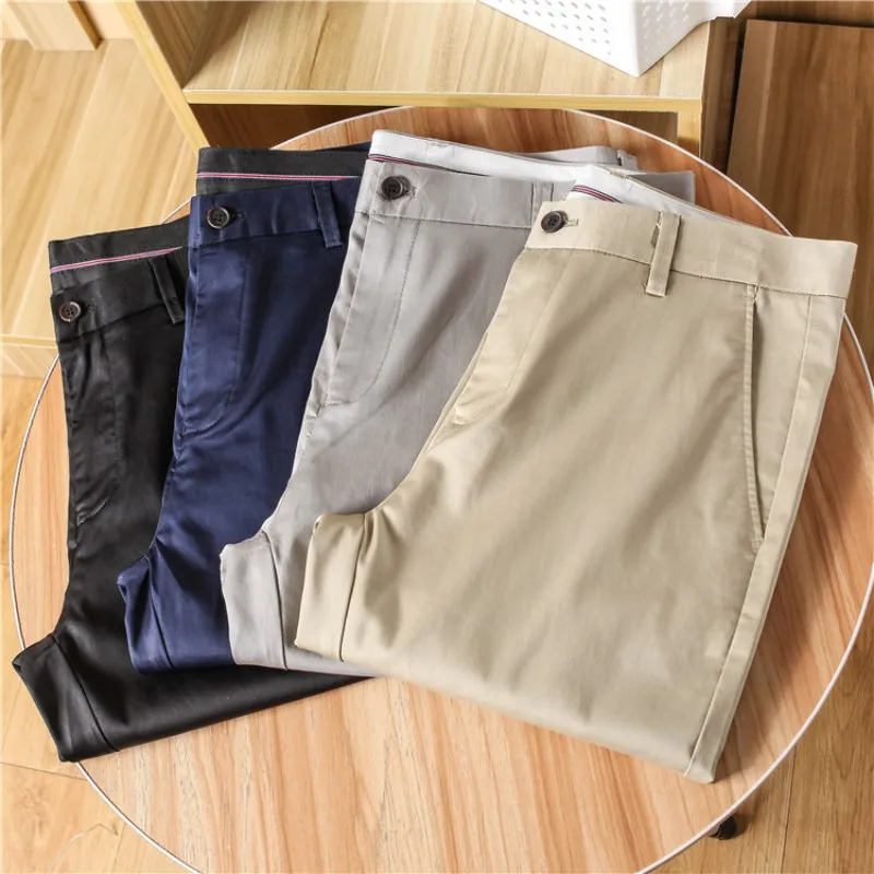 Lyocell blend cotton elastic breathable small straight leg business trousers men's casual trousers