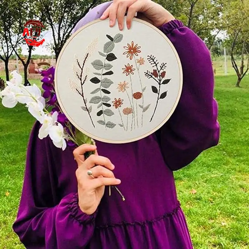 

Набор для вышивания AF90-3 предметов, напечатанные растительные узоры, подходит для взрослых и детей