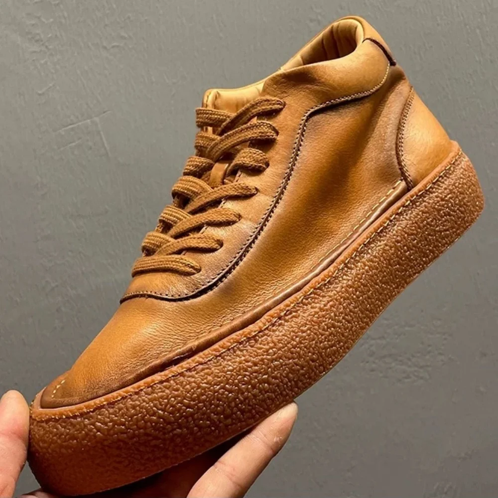 

QHCCID 2025 Autumn and Winter New Men's Casual Shoes Retro High Top Cowhide Leather Casual Short Boots