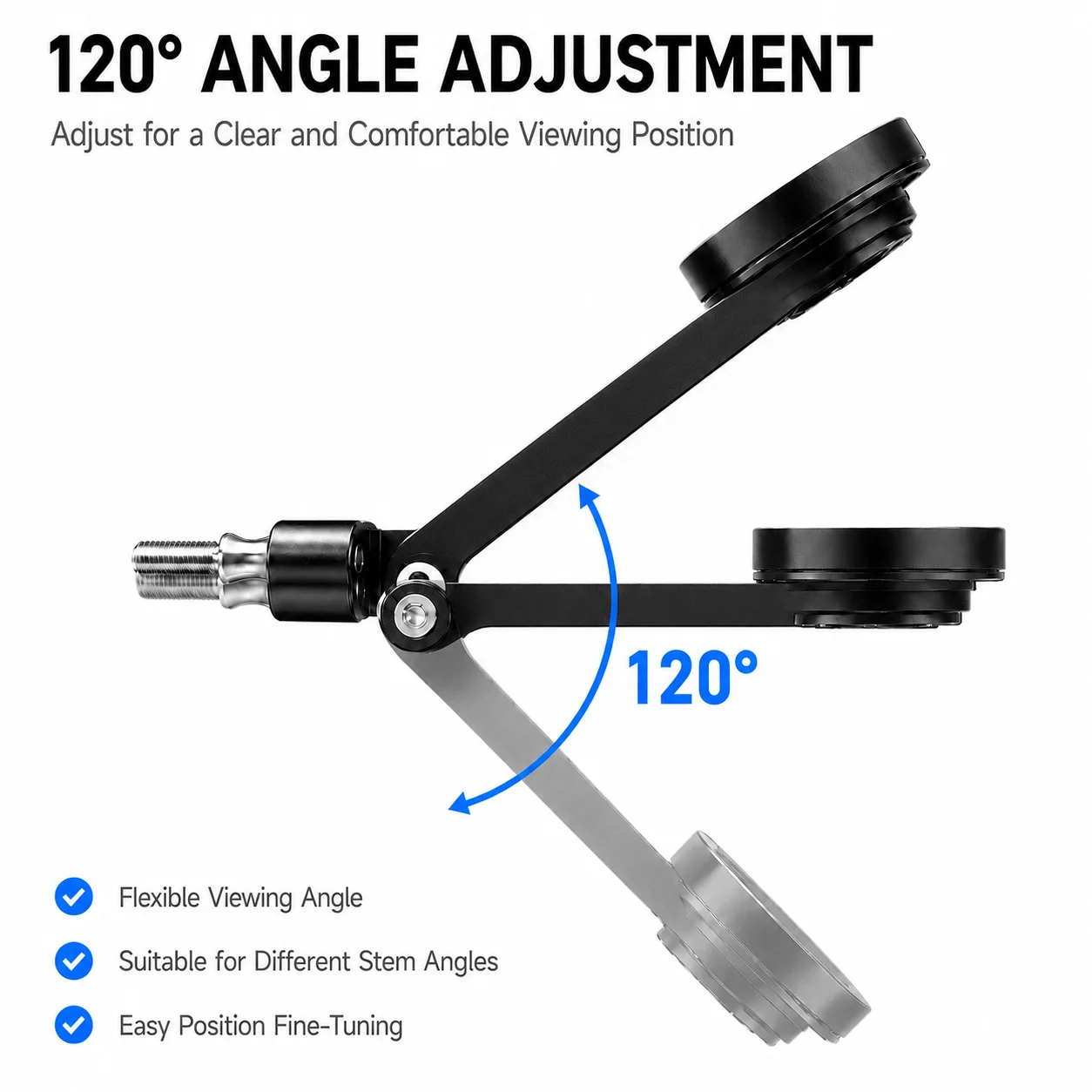 Verstellbare Fahrradcomputerhalterung für Garmin Edge, Zweibolzen-Vorbau, 22-35mm Abstand, 120 ° CNC-Aluminium-Halterung für Straßen- und Mountainbikes – Detail 4