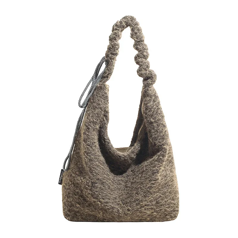 أفخم فو الفراء حمل حقيبة المرأة ركاب سعة كبيرة الكتف حقيبة تحت الإبط الخريف الشتاء دافئ عادية العمل كلية حقيبة يد #6