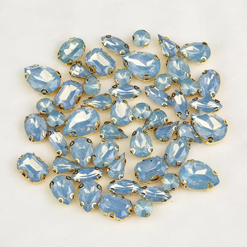 PEESOM 50pcs/bag Gold Claw Setting Mixed Shape Opal Color Rhinestone with Holes Flatback Sew On Resin Rhinestone DIY Accessories