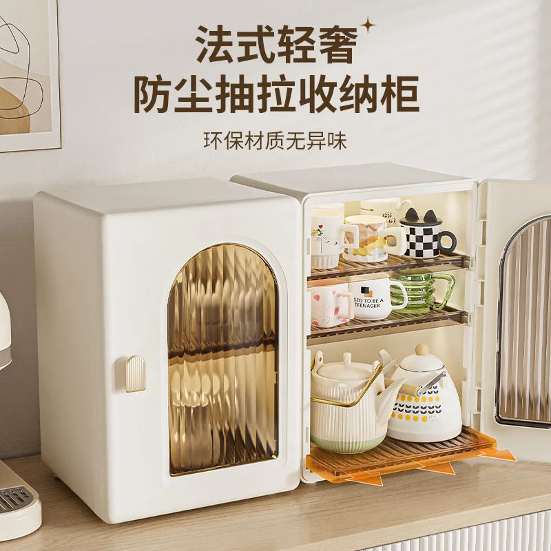 

Light Luxury Multi-layer Household Kitchen Cup Water Storage Rack Desktop Dust-proof Wine Tea Set Shelf