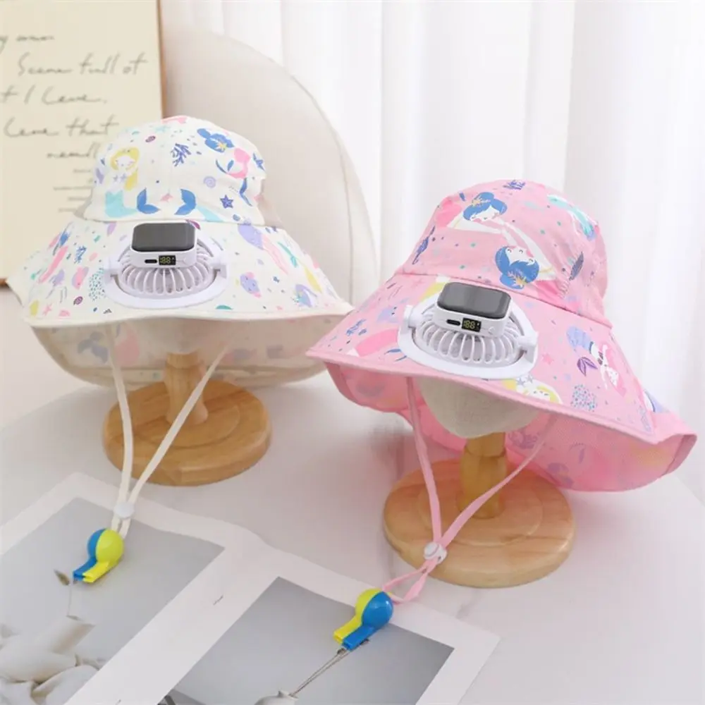

New Wide Brim Children Solar Fan Hat USB Charging Breathable Bucket Hat Anti-UV with Cooling Fan Sun Hat Summer