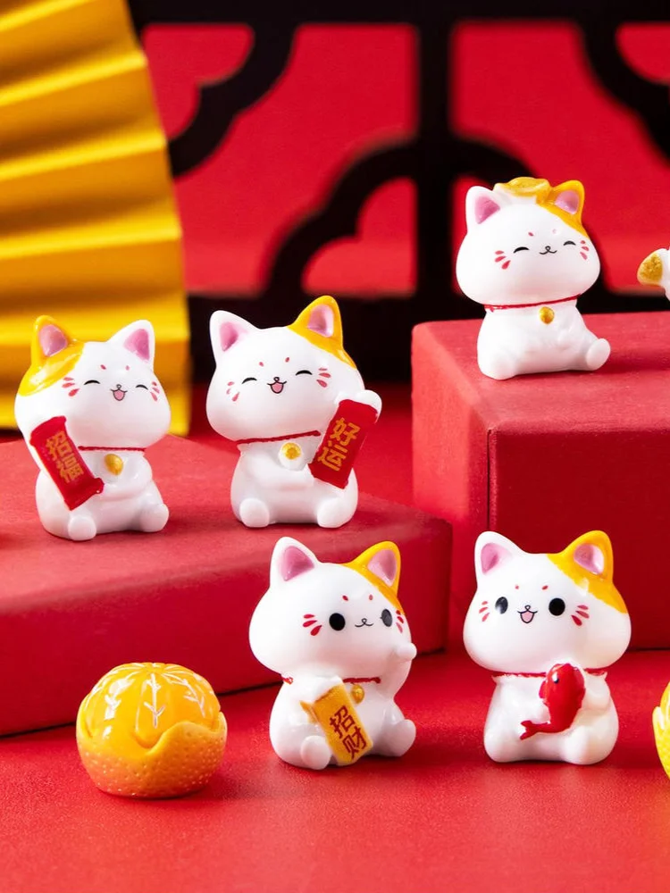 Mignon argent chat ornements bonne chance Fengshui Micro paysage maison bureau décoration de bureau Miniatures chaton résine artisanat cadeau