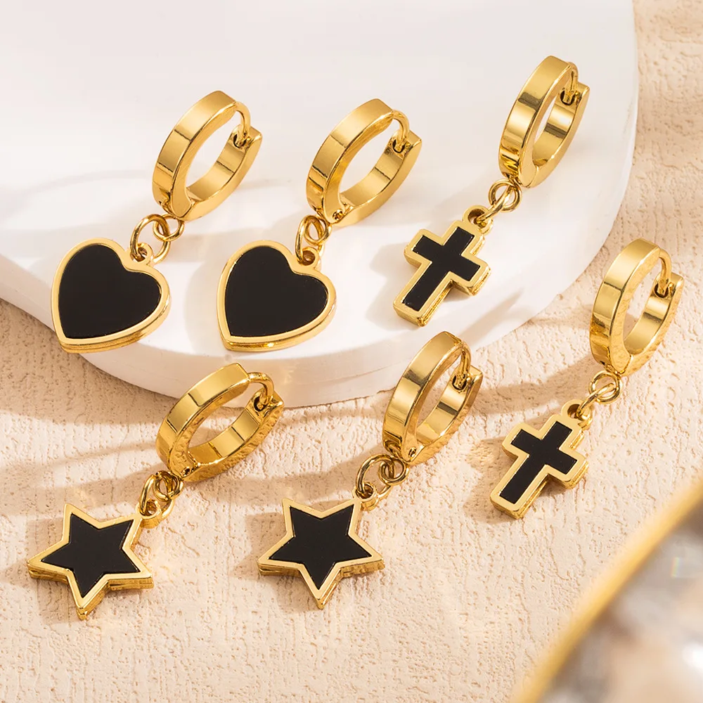 

Stainless Steel Love Cross Star Dangle Earrings for Women Sweet Cool Light Luxury Retro Niche Design Sense Earrings Jewelry