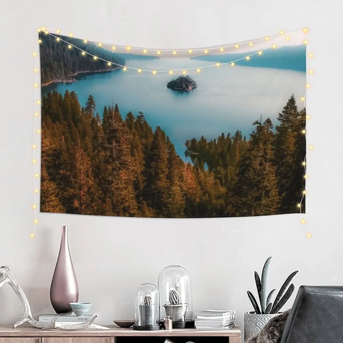 Beautiful island view at Emerald Bay Lake Tahoe California USA Tapestry Wallpaper Decorations For Your Bedroom Tapestry