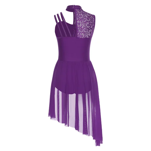 Imagen 2 del producto Vestido de leotardo de Ballet de salón clásico lírico para mujer, vestido de encaje Floral con diamantes de imitación, vestido con entrepierna que se puede abrir para Ballet, vals latinos