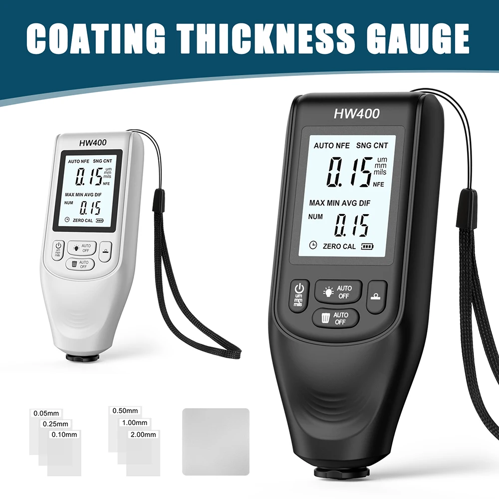 HW-400 LCD Coating Thickness Gauge 0.1micron/0-2000μm Car Paint Film Thickness Tester Paint Manual Paint Film Thickness Gauge