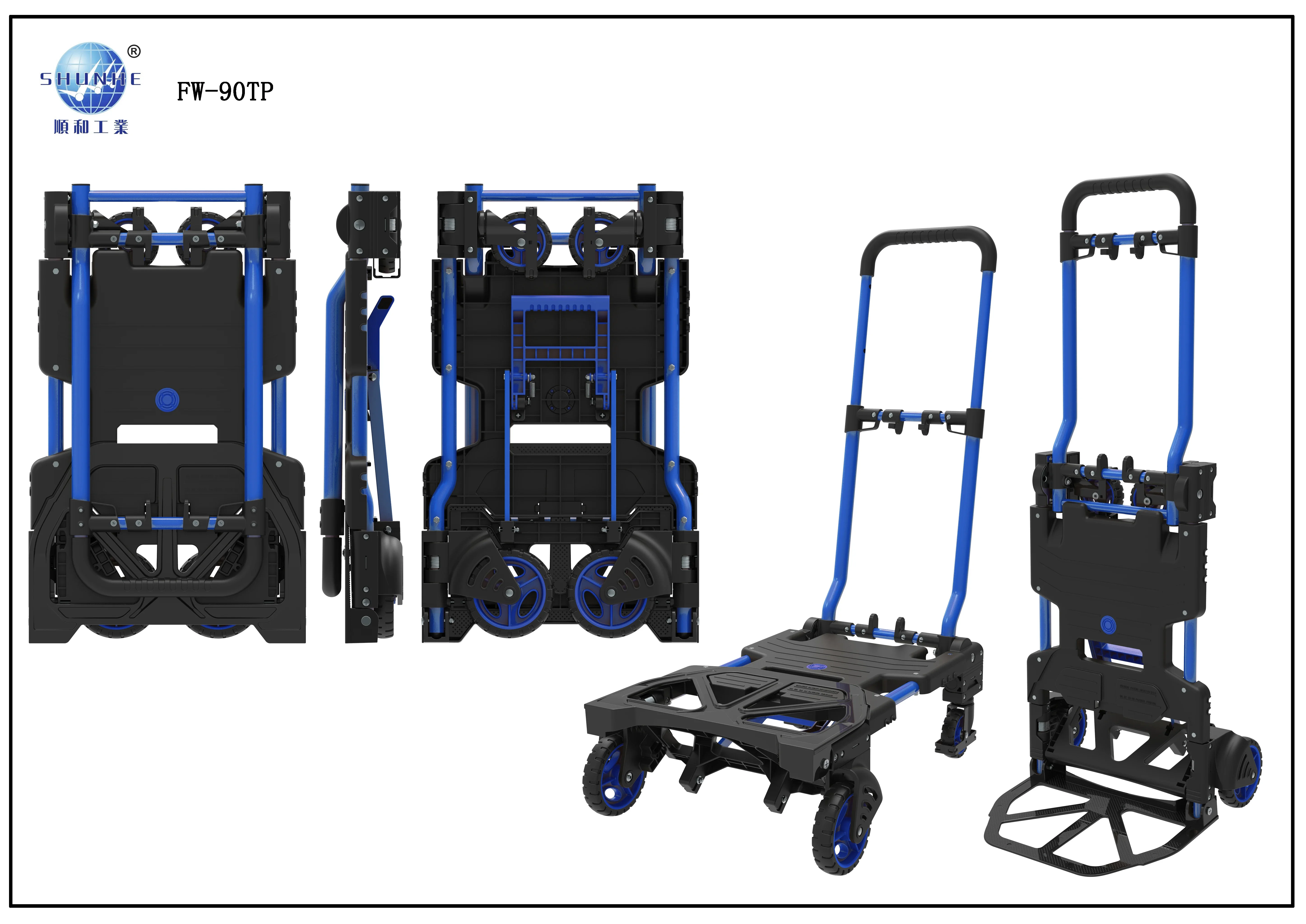 Fast Openning 2-in-1 Aluminum-plate Hand Truck Convertible Carts 70/137KG