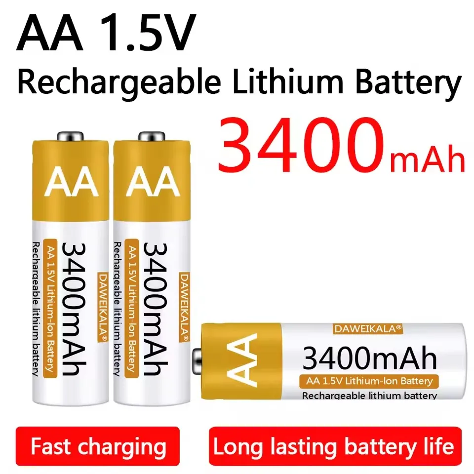 AA Battery 1.5V Li-ion AA Rechargeable Battery 3400mAh AA Lithium-ion Battery for remote control mouse small fan Electric toy