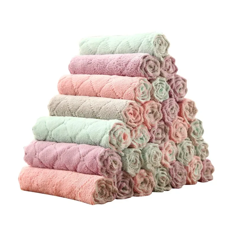 1/5/10pcs Microfiber Towel Absorbent Kitchen Cleaning Cloth Non-stick Oil Dish Towel Rags Napkins Tableware Household Cleaning