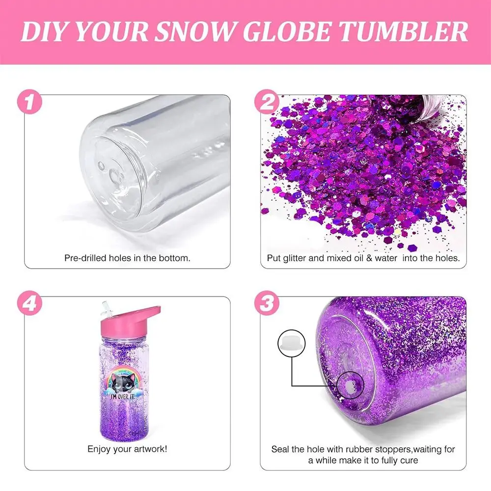 NEW 300ml Capacity Snow Globe Tumbler Reusable Break-Resistant Water Bottles Double Layers Pre-Drilled Mason Jar Cups Children