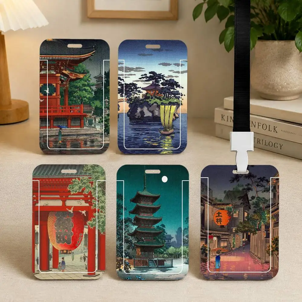 A-Japanese Landscape Wave Kanagawa Card Holder Cardcase Bank Credit Student ID Subway Work Permit Badge Holder