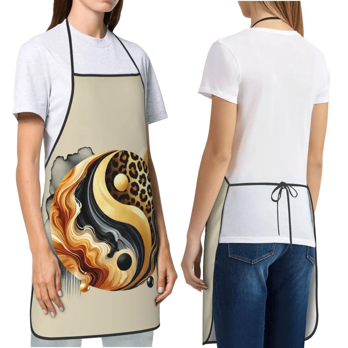 

Леопардовый Инь Ян, роскошный золотой мраморный баланс, дизайнерские фартуки, шеф-повар, кулинария, кухня, Tablier, водонепроницаемый нагрудник, кухонный сарафан для чистки