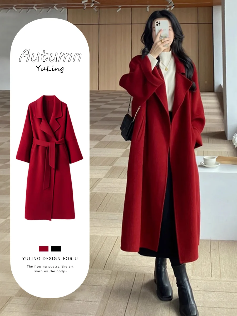 

Sli, осенне-зимнее шерстяное пальто, женское пальто, новинка 2024, Хэллоуин, Новогодний наряд, корейский свободный крой из полиэстера