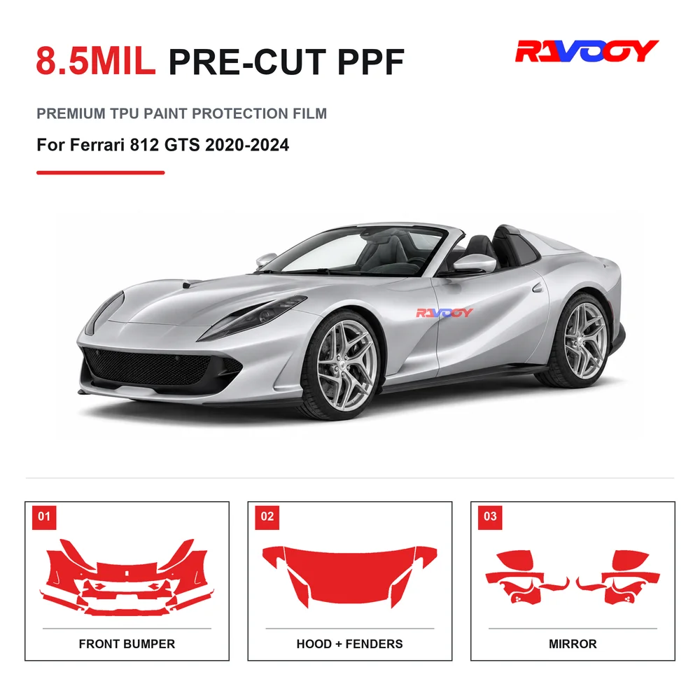 Precut PPF For Ferrari 812 GTS 2020-2024 8.5mil TPU Clear Paint Protection Film Self Healing Hydrophobic UV Stone Chip Guard