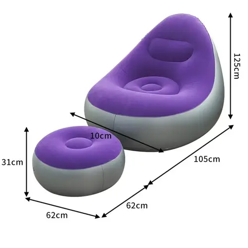 Imagen 2 del producto Sofá inflable perezoso, sofá plegable flocado de PVC con juego de sillón para el almuerzo sin cordones
