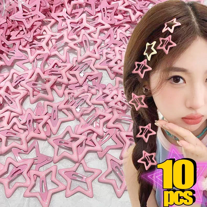 Y2k Pink Pentagram Star Bobby Pin Hair Clip Women Sweet Cool Cute Aesthetics Hairside Harajuku Girls Trend Headwear Accessories