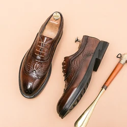 Luxury Men Brogue Dress Shoes Men Suit Casual Shoes Formal Business Leather Shoes Men Brown Wedding Italian Banquet Shoe Size 46