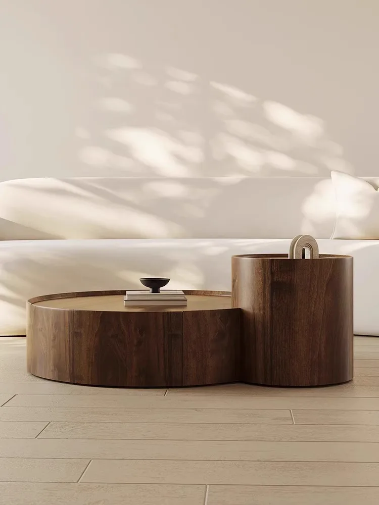 

Modern minimalist coffee table living room home small apartment Italian minimalist round walnut skin coffee table combination