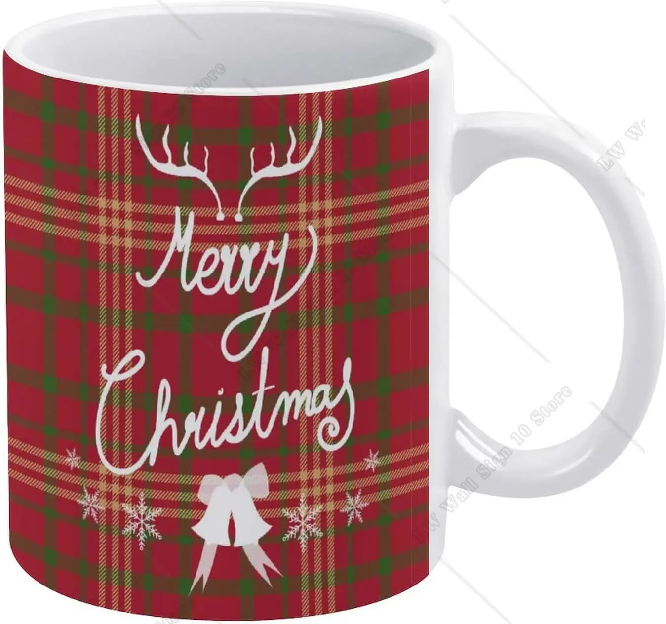 Snowflake Bell Mug Merry Christmas Buffalo Plaid Ceramic Mug Drinking Cup with Handle Coffee Cup 11oz for Office Home DIY Gift