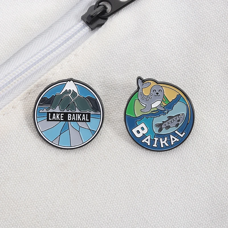 

Russian Lake Baikal Enamel Pins Custom Famous Natural landscape Souvenir Brooches Badges Lapel Jewelry Accessories Gift Friends