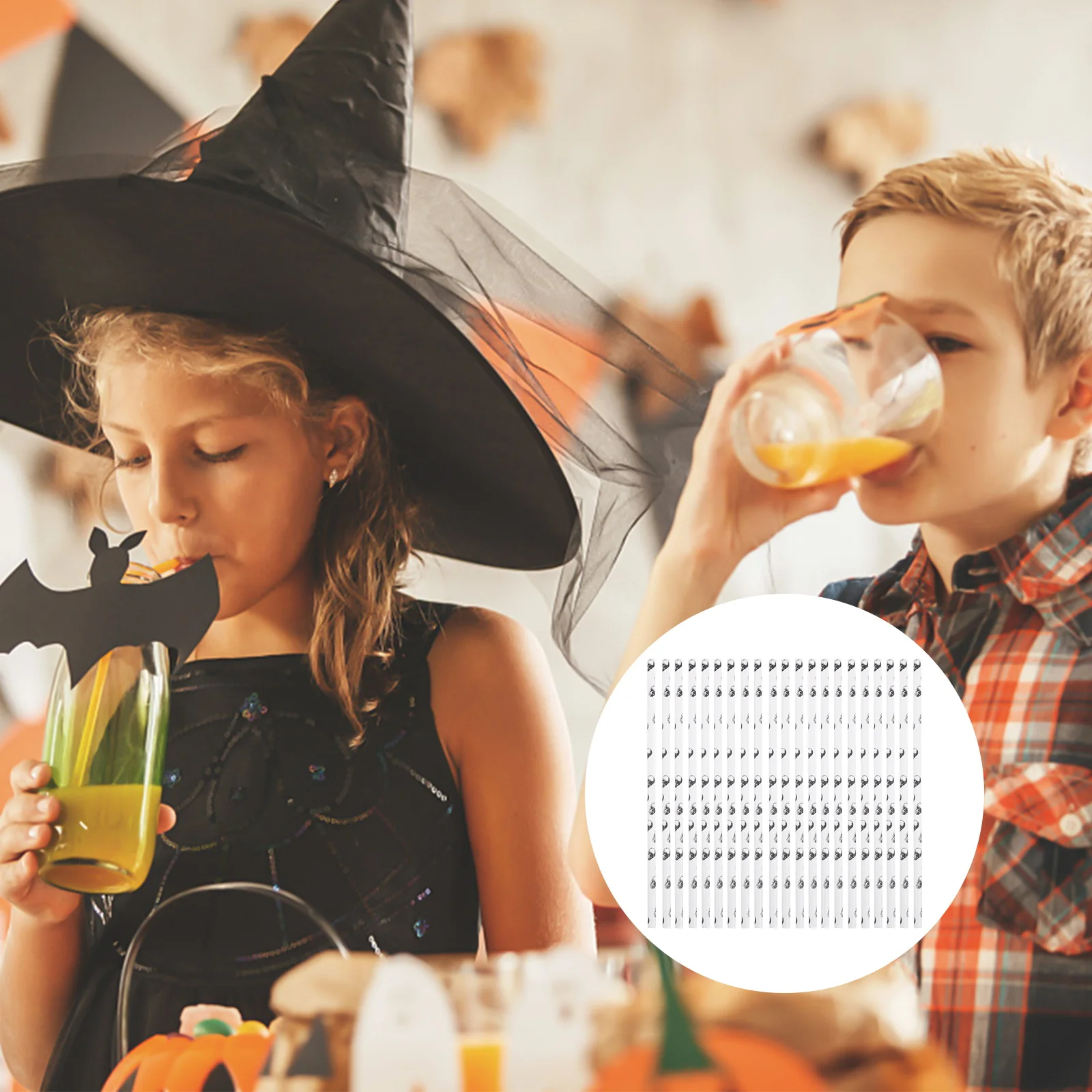 

100pcs Halloween Skull Paper Straws Disposable Eco Friendly Party Supplies Kraft Drinking Straws Degradable For Birthday Campus