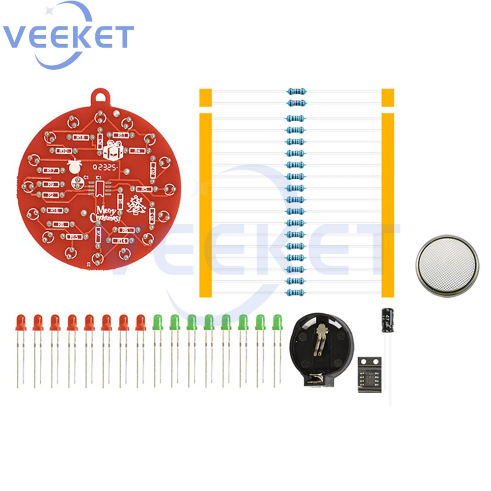 Kit de soldadura de adornos de Crcuit PCB NE555, decoración de árbol eléctrico, LED rojo y verde parpadeante para práctica de soldadura DIY