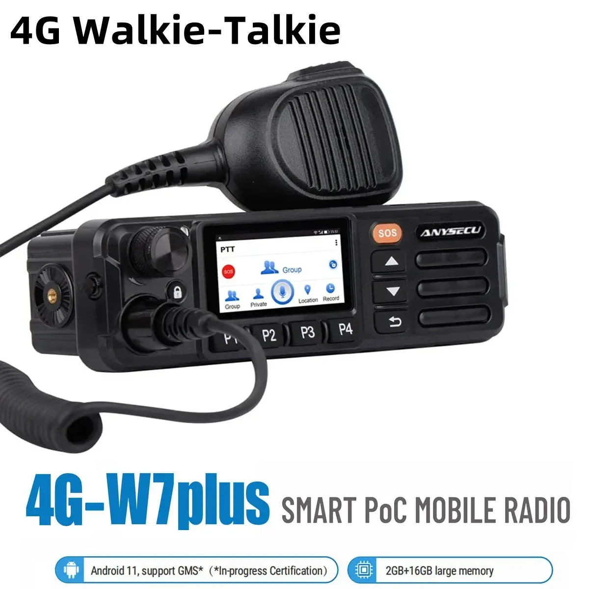 4G walkie-talkie ANYSECU Unlocked Network Radio 4G-W7PLUS Android11 WIFI POC Radio TM-7plus work with Realptt Zello Walkiefleet